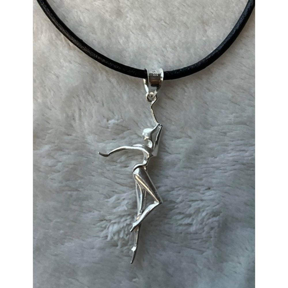 New Sterling Silver 925 stamped Dancer ballerina pendant with leather cord - Picture 5 of 8